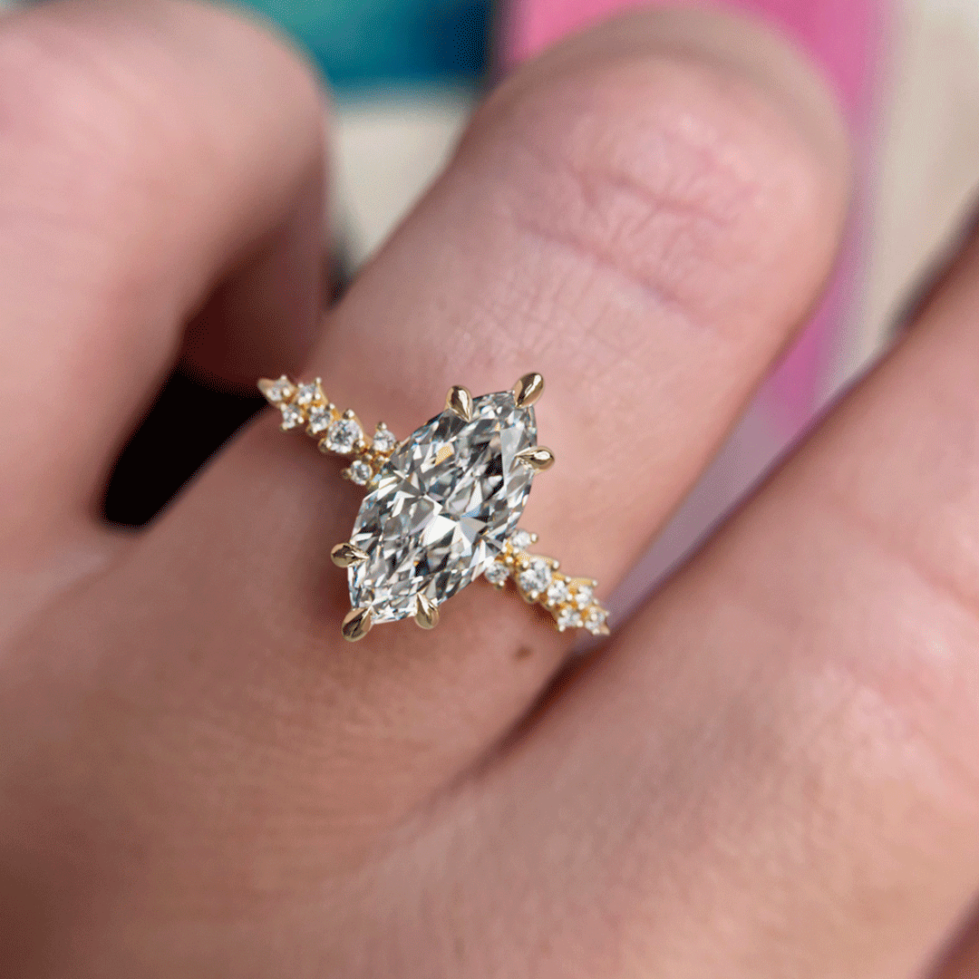 Marquise Shaped Three Stone Lab Grown Diamond Engagement Ring