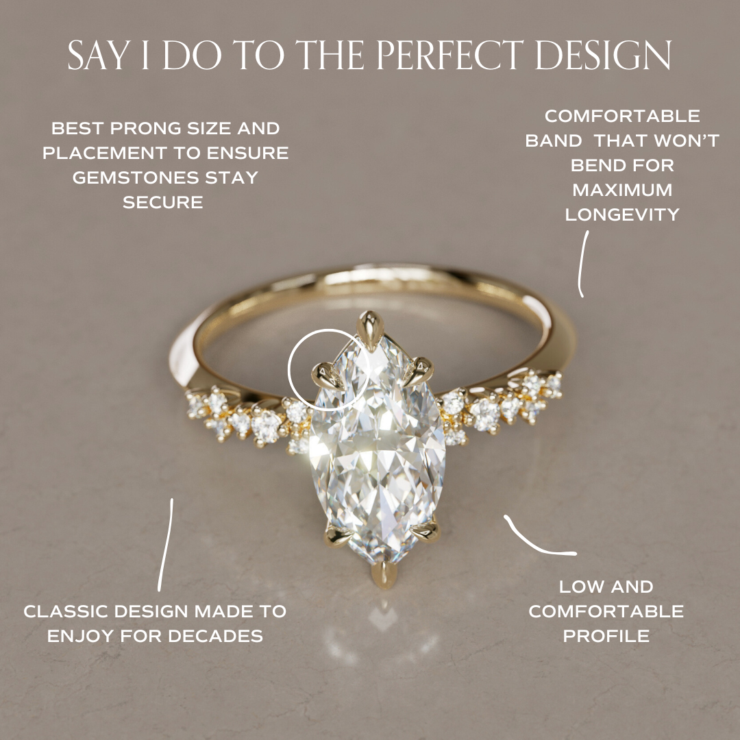 Marquise Shaped Three Stone Lab Grown Diamond Engagement Ring