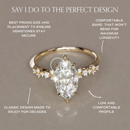 Marquise Shaped Three Stone Lab Grown Diamond Engagement Ring