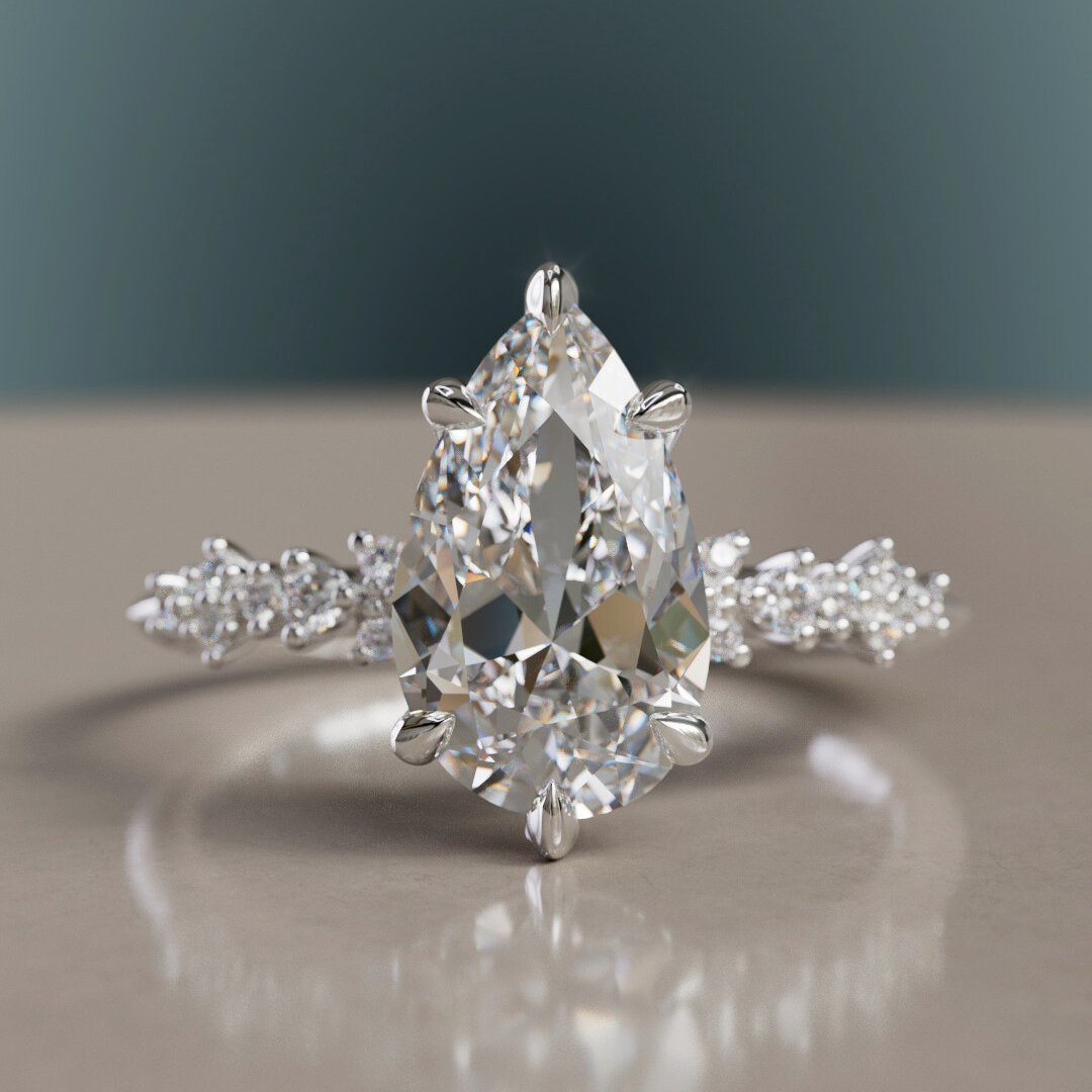 Marquise Shaped Three Stone Lab Grown Diamond Engagement Ring