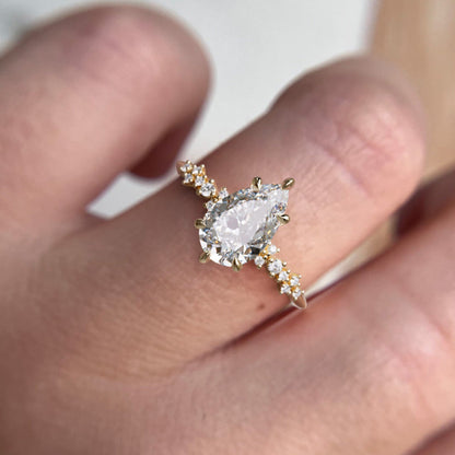 Marquise Shaped Three Stone Lab Grown Diamond Engagement Ring