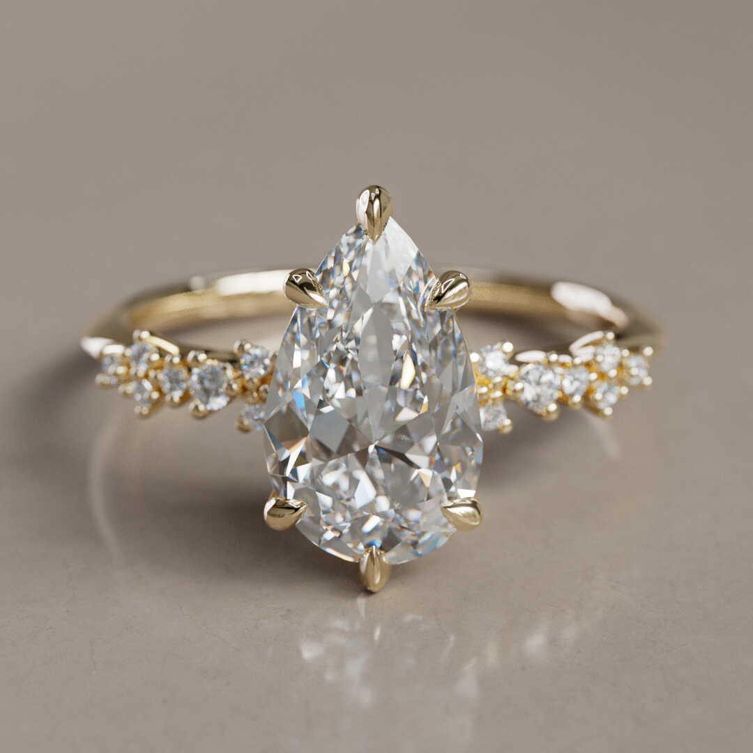Marquise Shaped Three Stone Lab Grown Diamond Engagement Ring