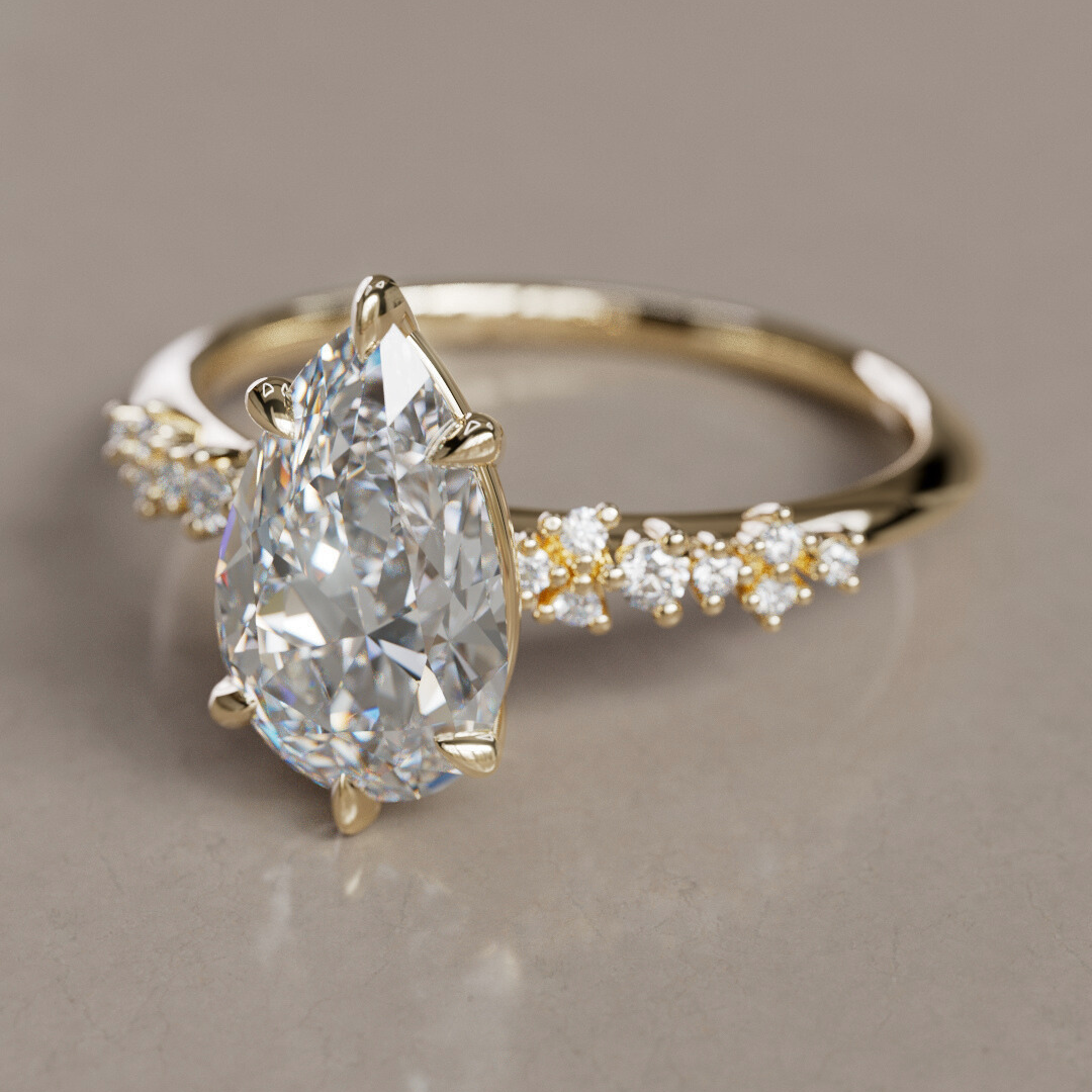 Marquise Shaped Three Stone Lab Grown Diamond Engagement Ring