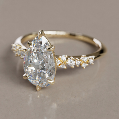 Marquise Shaped Three Stone Lab Grown Diamond Engagement Ring