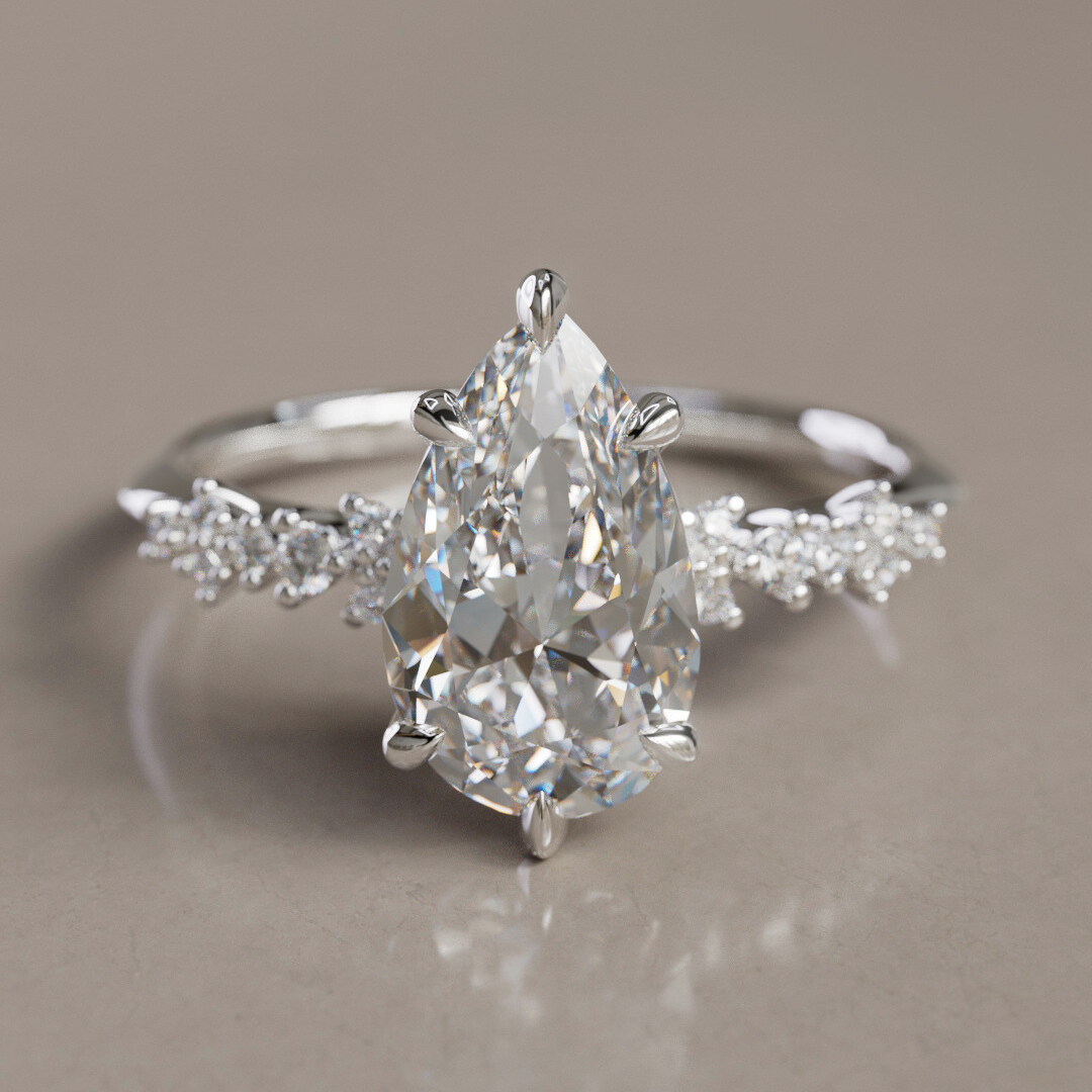 Marquise Shaped Three Stone Lab Grown Diamond Engagement Ring
