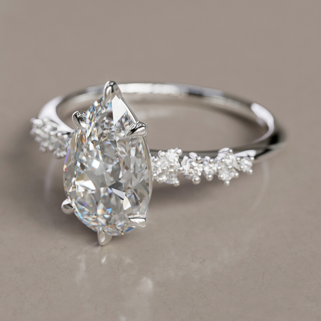 Marquise Shaped Three Stone Lab Grown Diamond Engagement Ring