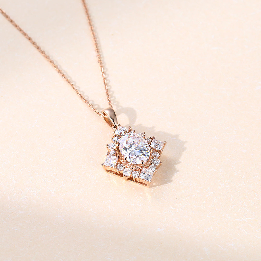 1.50 CT Oval Moissanite Diamond Cluster Pendant Necklace in Solid Gold 4