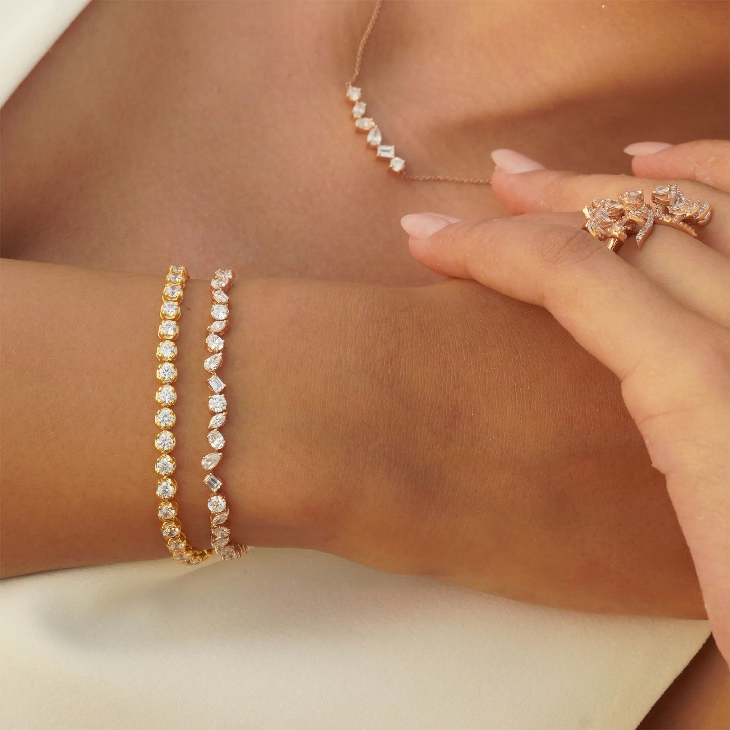 1.50 TCW Round, Emerald, Pear, Cushion & Oval Moissanite Diamond Multi Stone Necklace in Solid Gold 4