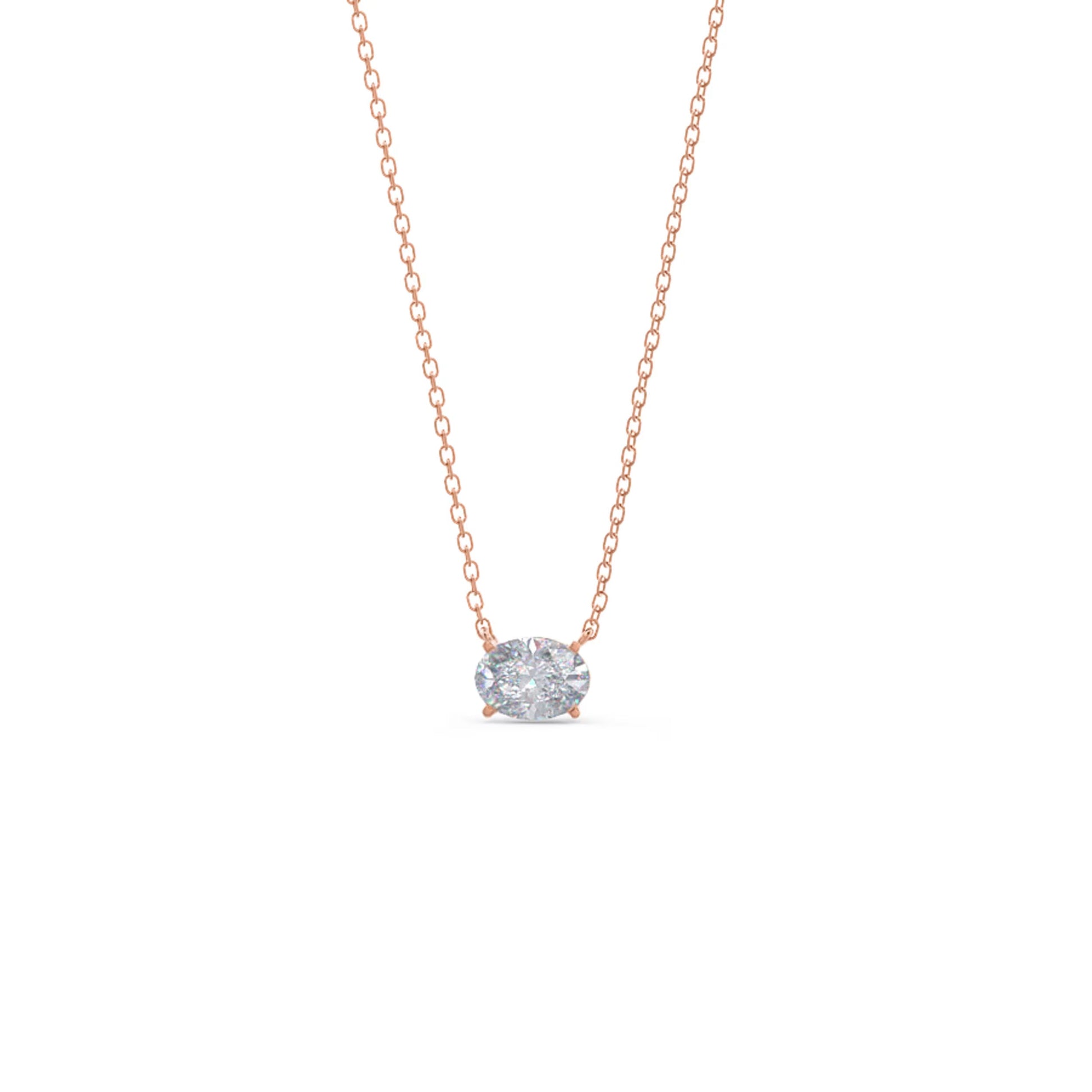 1.0 CT East West Oval Cut Moissanite Diamond Solitaire Pendant Necklace in Solid Gold 4