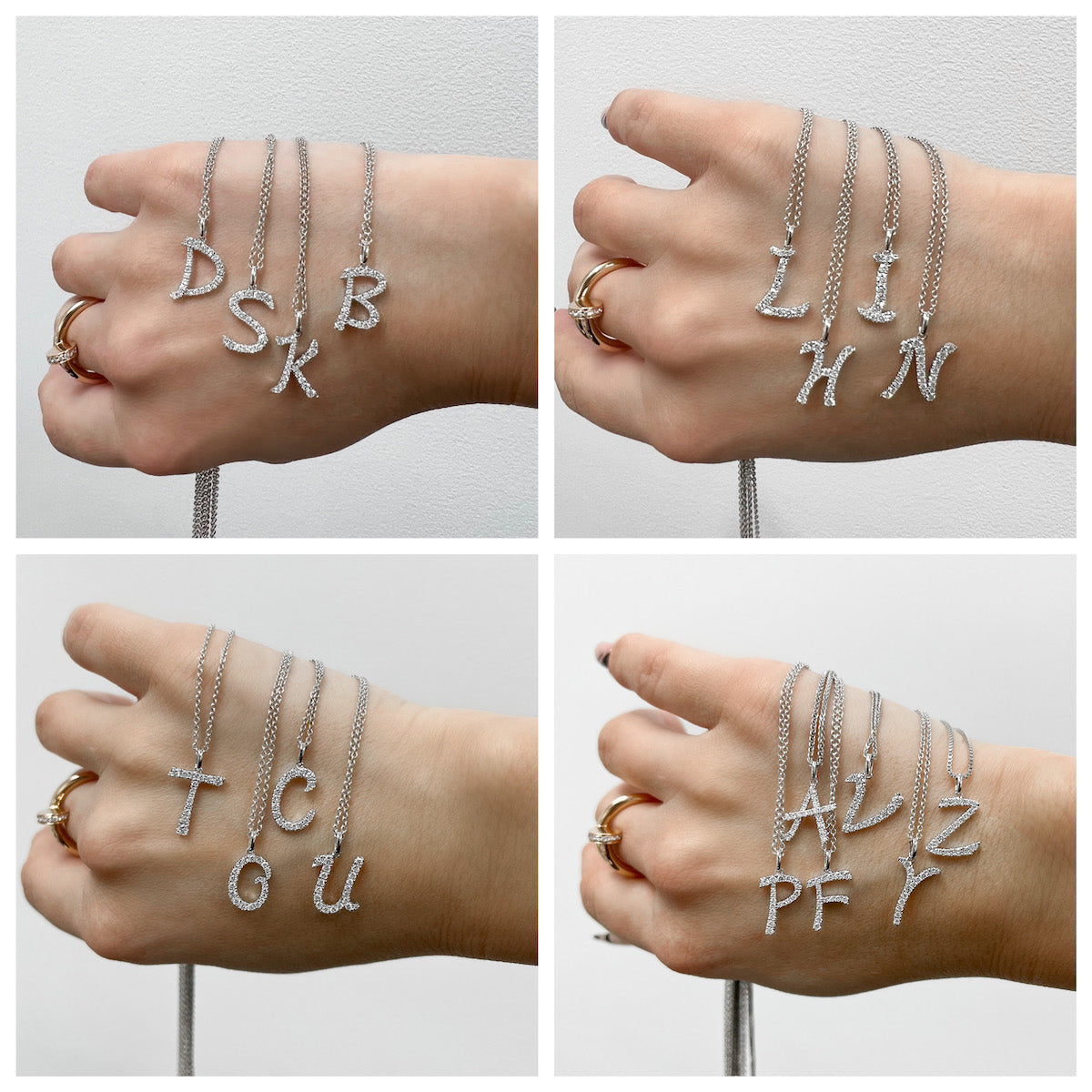 Letter 0.10 CT Round Moissanite Diamond Letter Pendant Necklace in Solid Gold 4