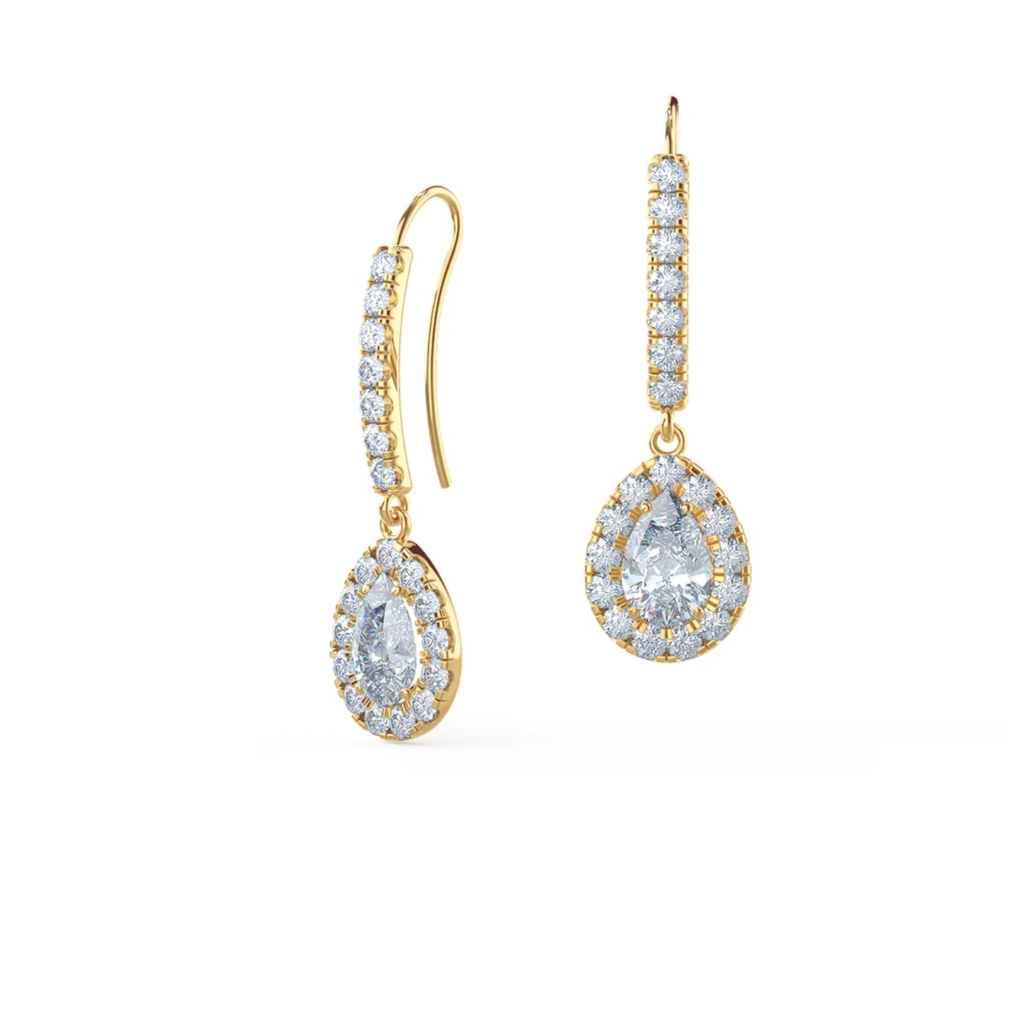 1.0 TCW Pear Cut Moissanite Halo Drop Earrings in Gold 3