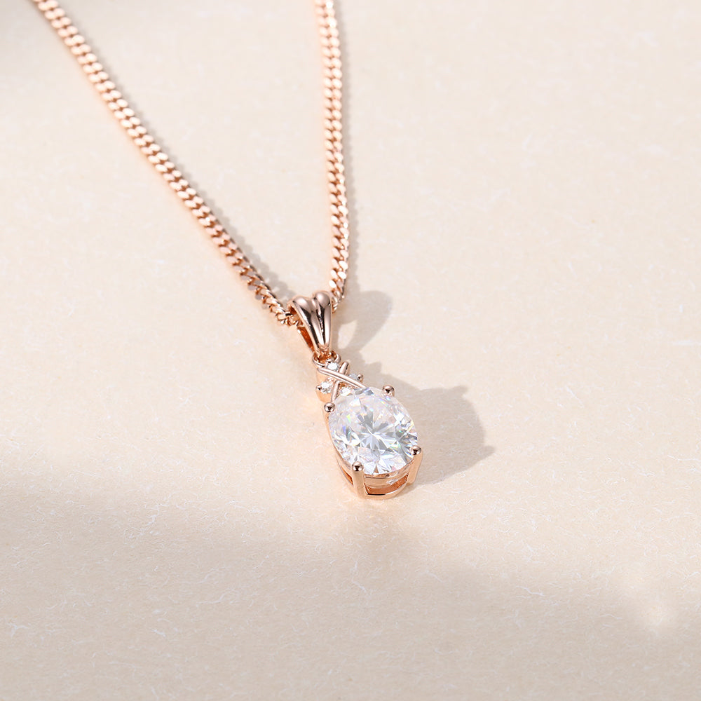 1.10 CT Oval Moissanite Diamond Criss Cross Pendant Necklace in Solid Gold 3