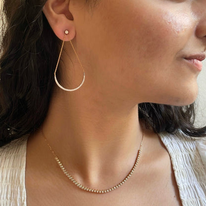 0.47 TCW Round Cut Moissanite Semi-Circle Chandelier Earrings in Gold 1