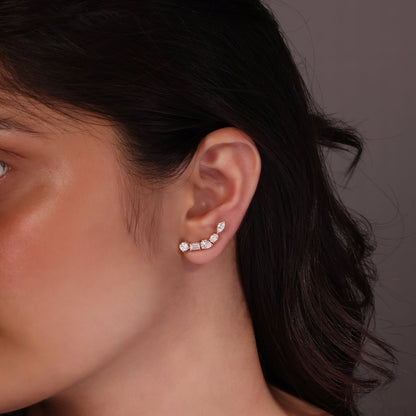 2.0 TCW Round, Marquise, Oval, Pear & Baguette Cut Moissanite Cuff Earrings in Gold 8