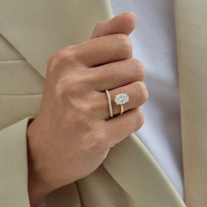 Timeless 1.2 CT Oval Cut Swirl Open End Pave Styled Lab Grown Diamond Engagement Ring