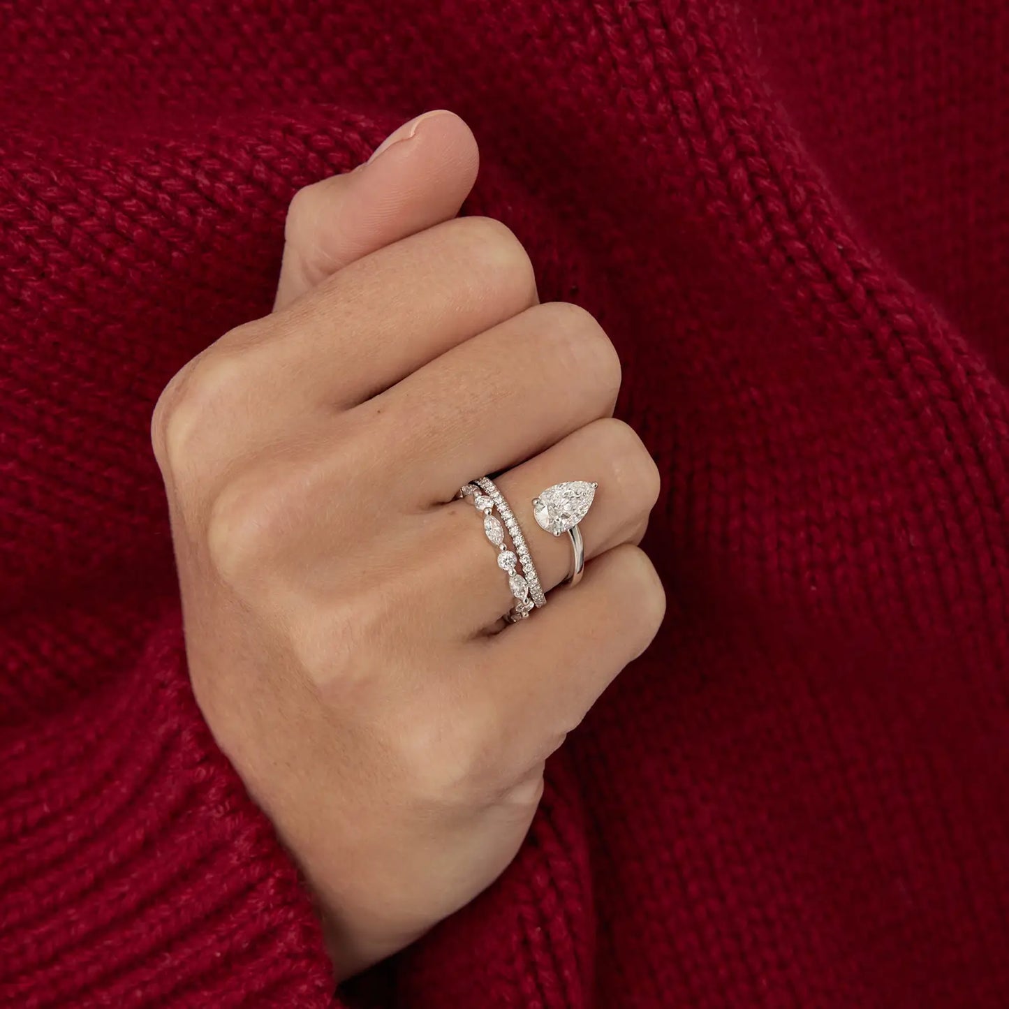 Timeless 1.2 CT Pear Cut Swirl Pave Unique Styled Lab Grown Diamond Engagement Ring