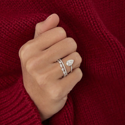 Timeless 1.2 CT Pear Cut Swirl Pave Unique Styled Lab Grown Diamond Engagement Ring