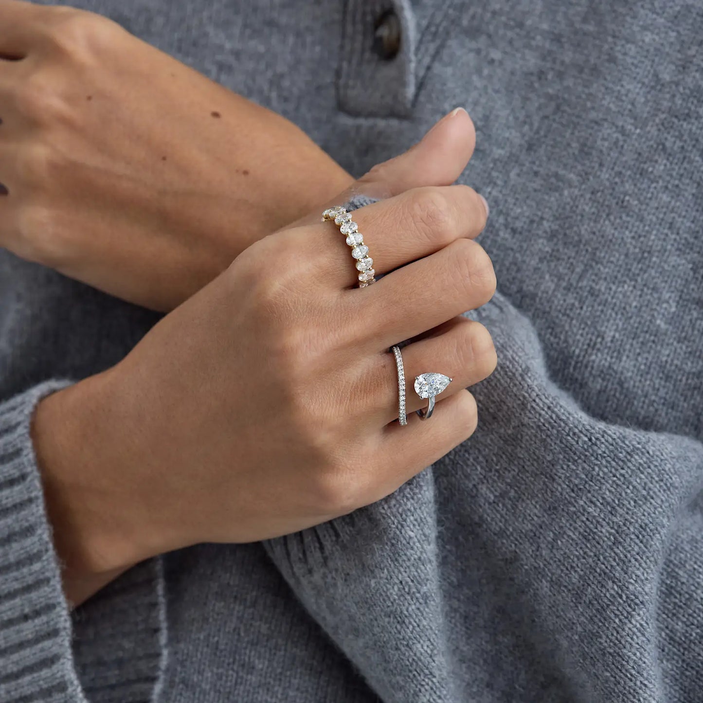 Timeless 1.2 CT Pear Cut Swirl Pave Unique Styled Lab Grown Diamond Engagement Ring