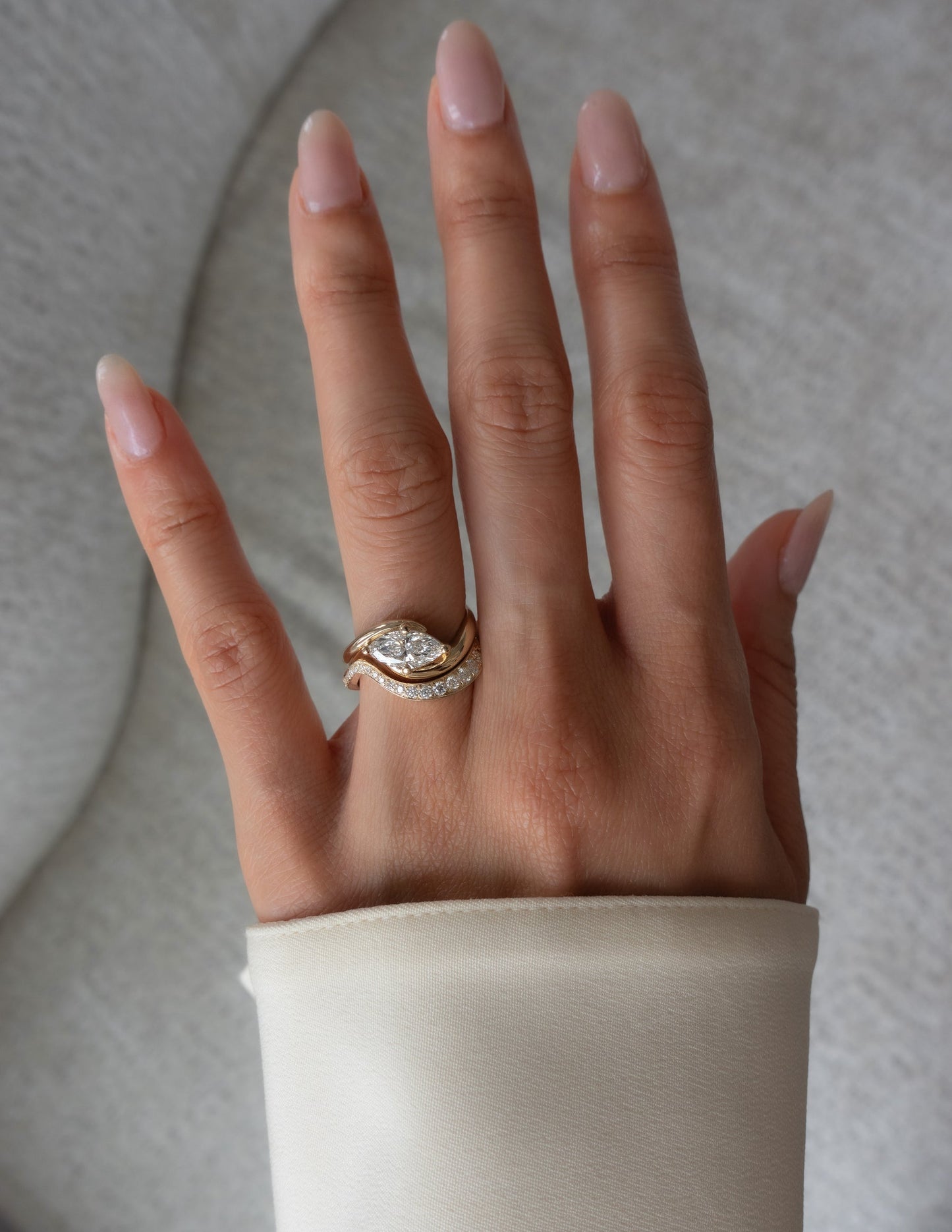 1 CT Marquise Cut Solitaire Lab Grown Diamond Ring With Wrap Bold Pave Band