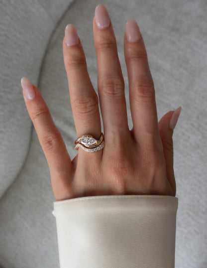 1 CT Marquise Cut Solitaire Lab Grown Diamond Ring With Wrap Bold Pave Band