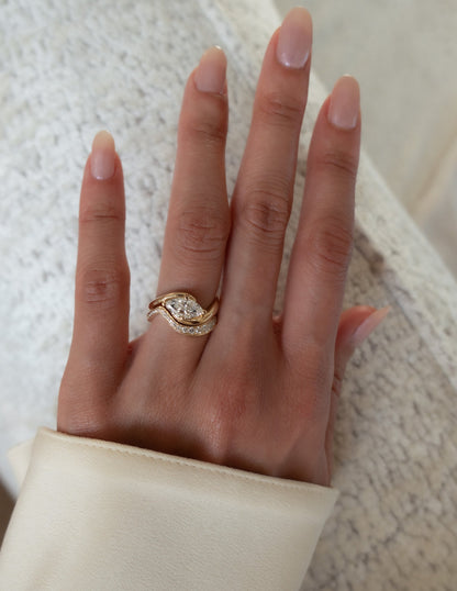 1 CT Marquise Cut Solitaire Lab Grown Diamond Ring With Wrap Bold Pave Band