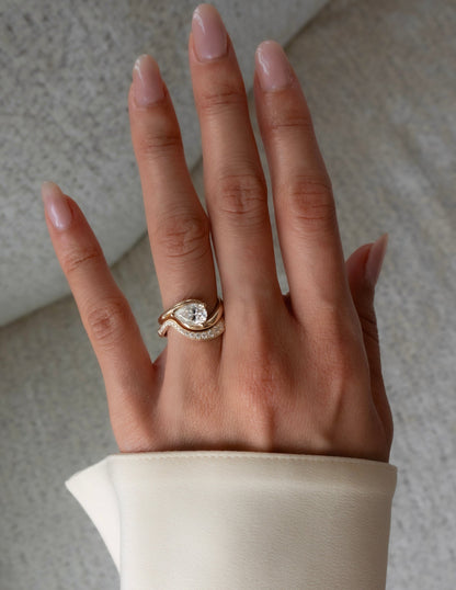 1 CT Pear Cut Solitaire Lab Grown Diamond Ring With Wrap Bold Pave Band