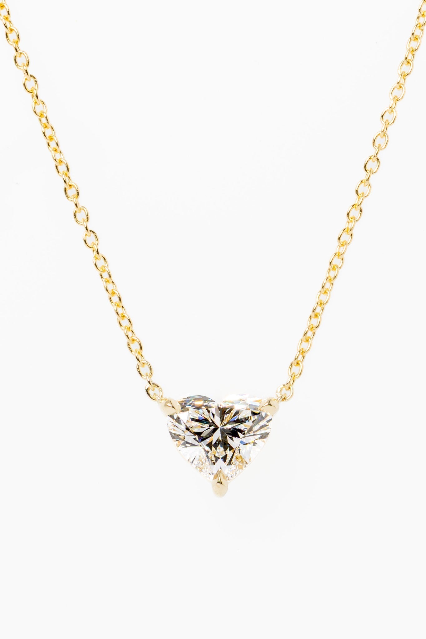 2 CT Heart Solitaire Lab Grown Diamond Necklace in Solid Gold