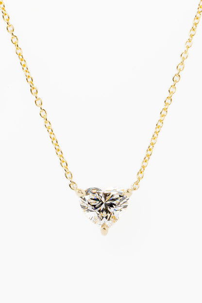 2 CT Heart Solitaire Lab Grown Diamond Necklace in Solid Gold