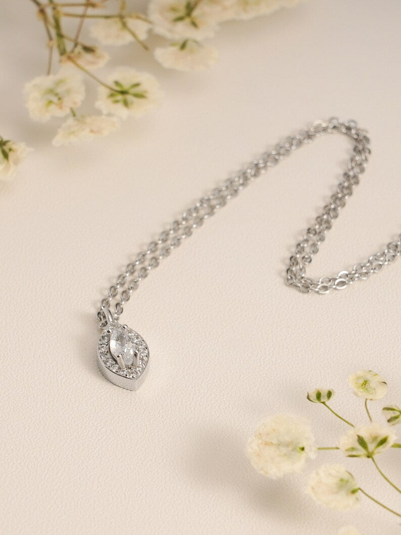 0.30 CT Marquise Moissanite Diamond Halo Pendant Necklace in Solid Gold 5