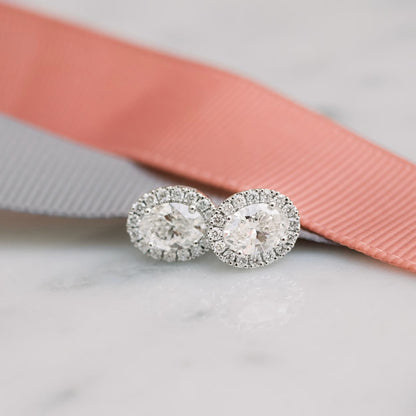 1.50 TCW Oval Shape Moissanite Halo Stud Earrings in Gold 1