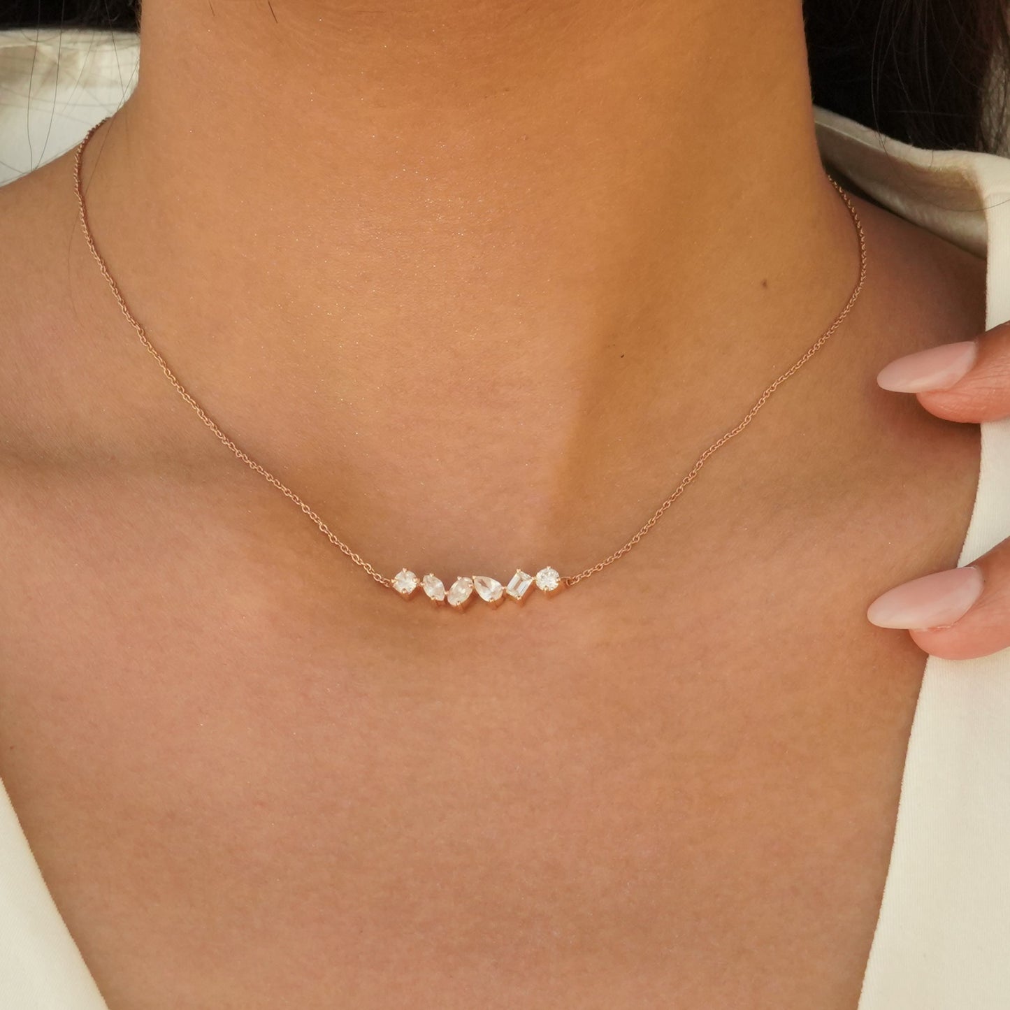 1.50 TCW Round, Emerald, Pear, Cushion & Oval Moissanite Diamond Multi Stone Necklace in Solid Gold 3