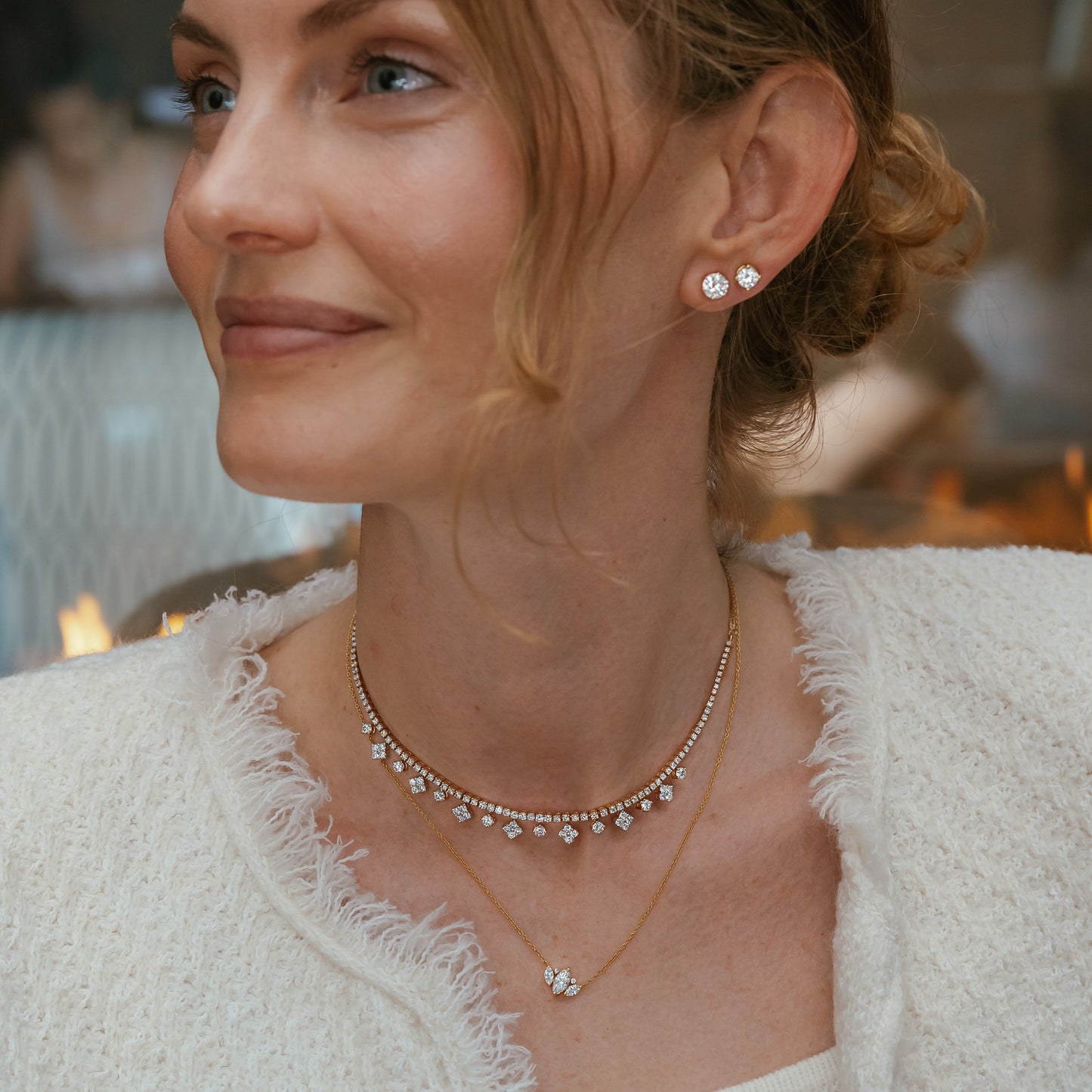 1.0 TCW Marquise Moissanite Diamond Cluster Pendant Necklace in Solid Gold 4