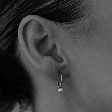 0.20 TCW Heart Cut Moissanite Hoops Earrings in Gold 2