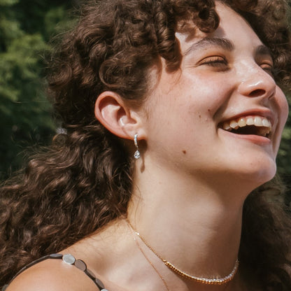 1.64 TCW Round & Pear Cut Moissanite Huggies Earrings in Gold 5