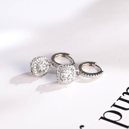 1.0 TCW Round Cut Moissanite Halo Drop Earrings in Gold 7