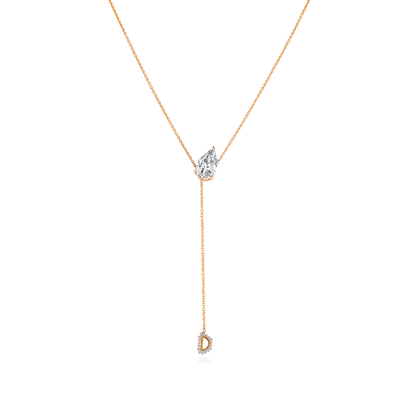 2.0 CT Pear Moissanite Diamond Lariat Pendant Necklace in Solid Gold 4