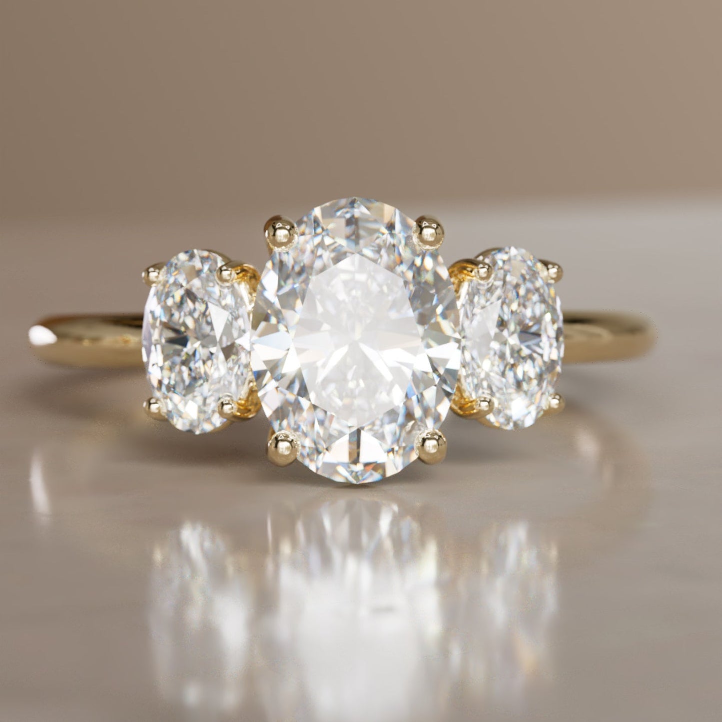 Marquise Shaped Three Stone Lab Grown Diamond Engagement Ring