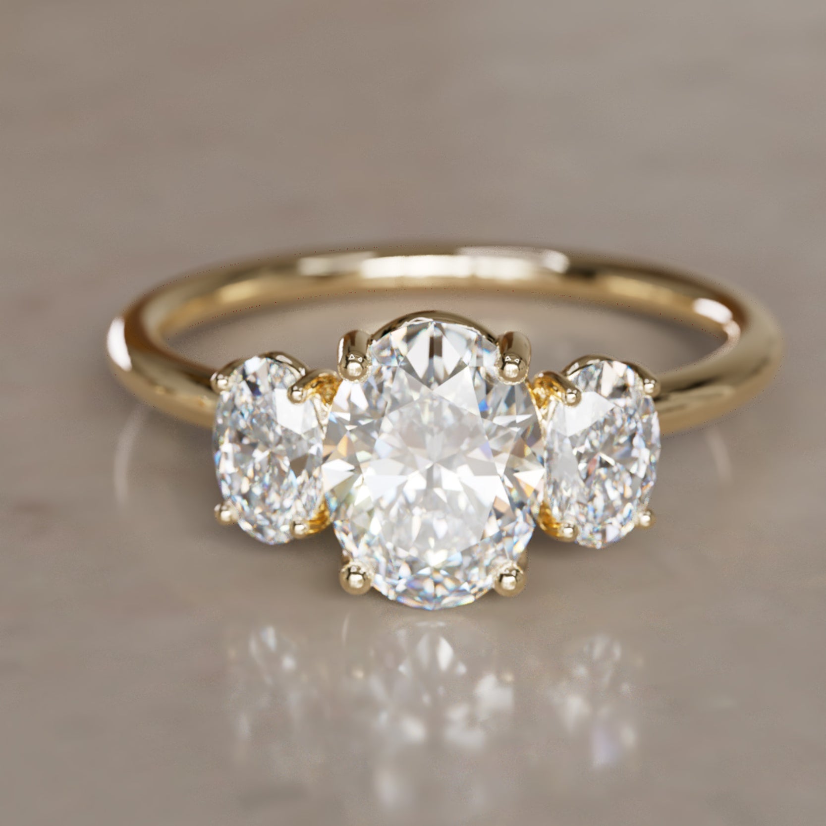 Marquise Shaped Three Stone Lab Grown Diamond Engagement Ring