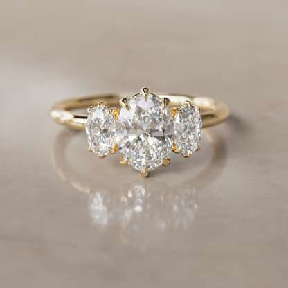 Marquise Shaped Three Stone Lab Grown Diamond Engagement Ring