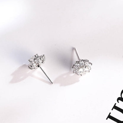 0.50 TCW Round Cut Moissanite Floral Halo Earrings in Gold 9