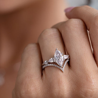 Marquise Shaped Three Stone Lab Grown Diamond Engagement Ring