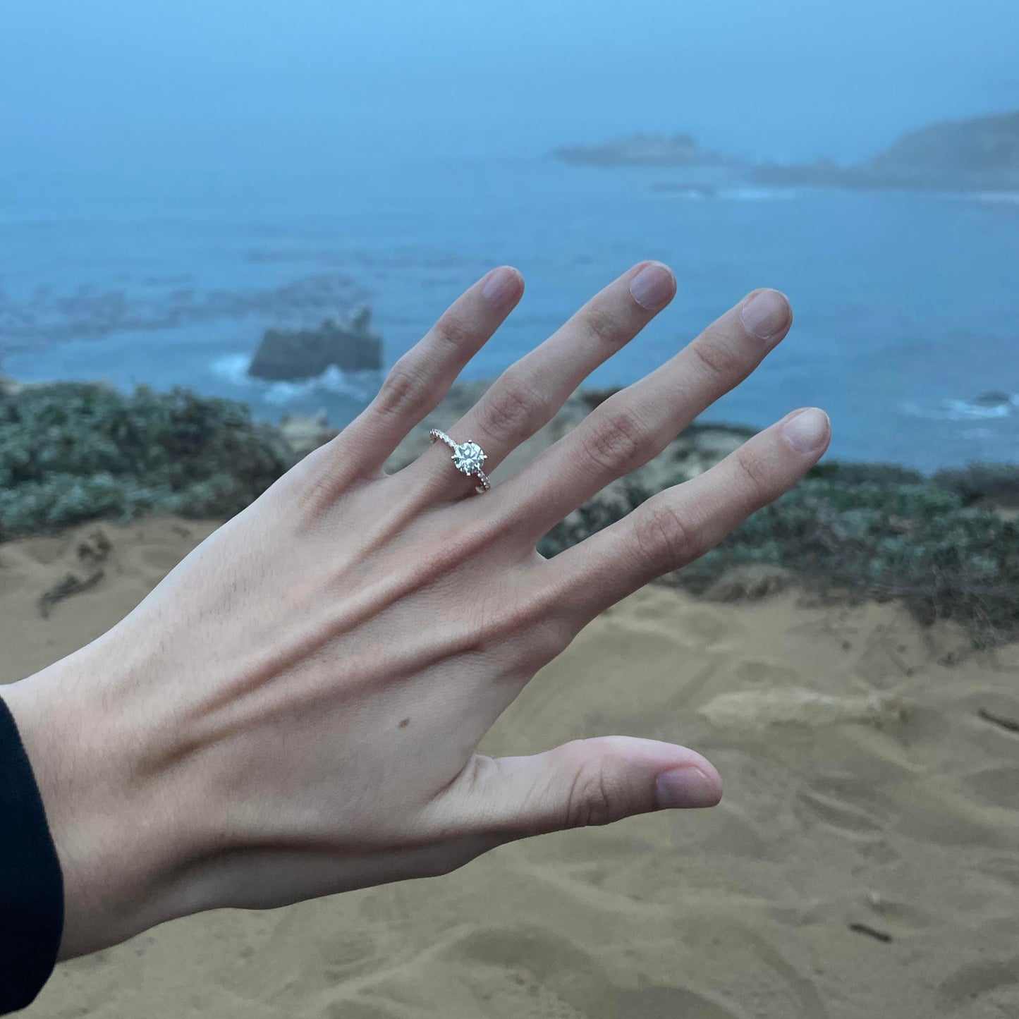 Marquise Shaped Three Stone Lab Grown Diamond Engagement Ring