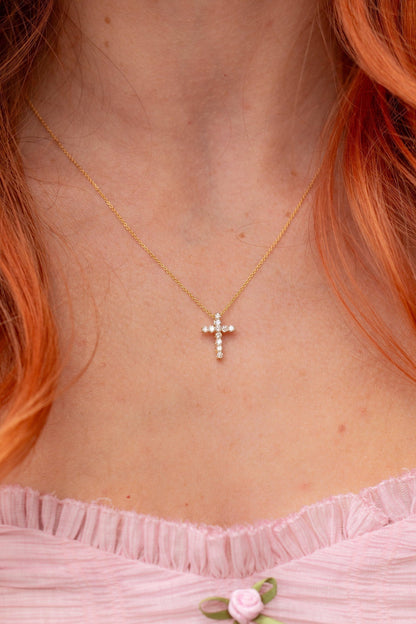 0.32 CT Round Cross Pendant Lab Grown Diamond Necklace in Solid Gold