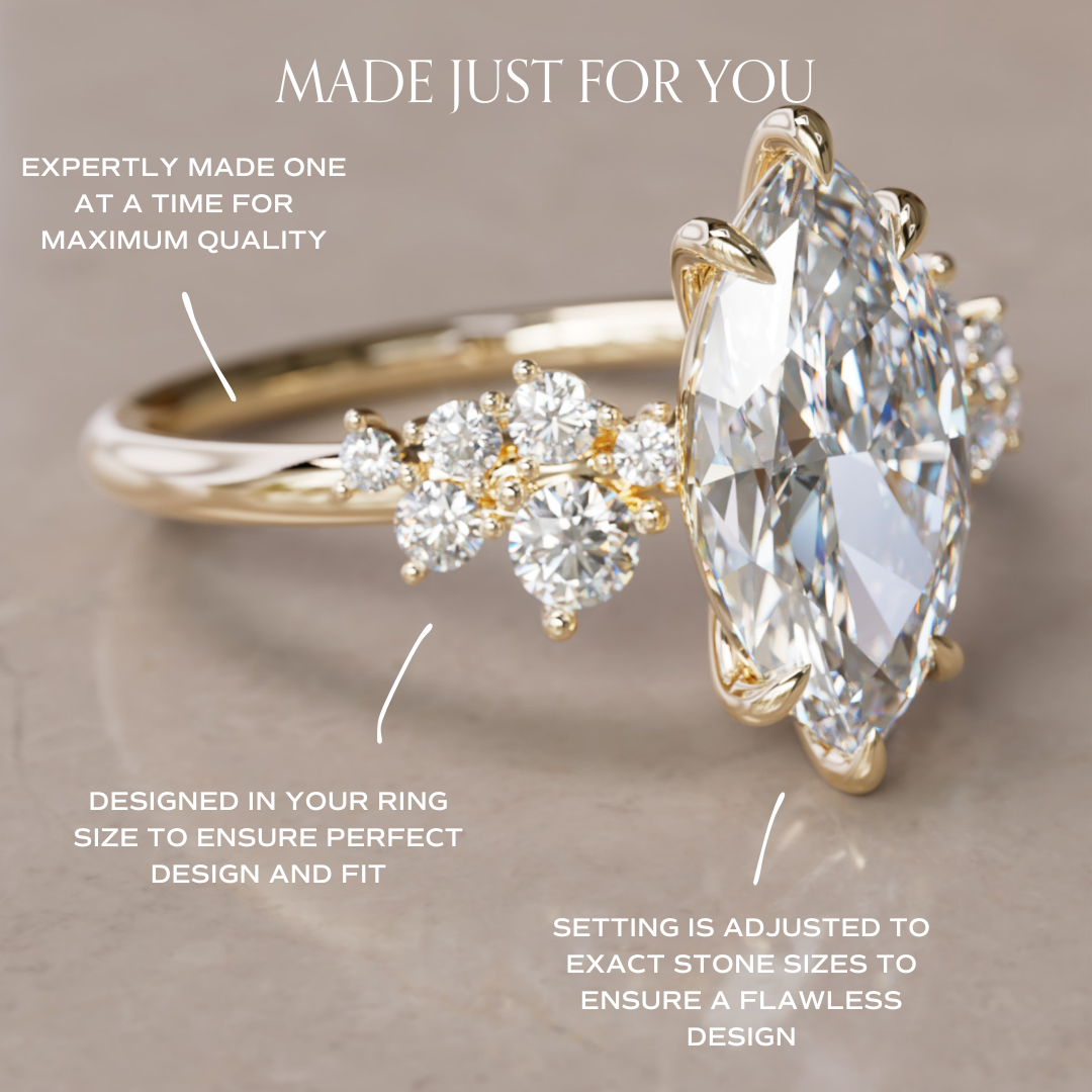 Marquise Shaped Three Stone Lab Grown Diamond Engagement Ring