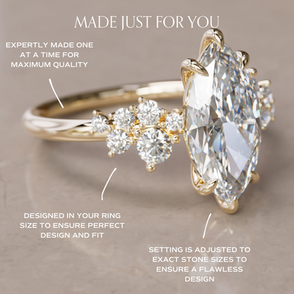 Marquise Shaped Three Stone Lab Grown Diamond Engagement Ring