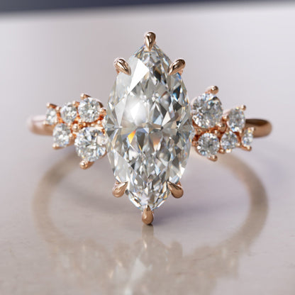 Marquise Shaped Three Stone Lab Grown Diamond Engagement Ring