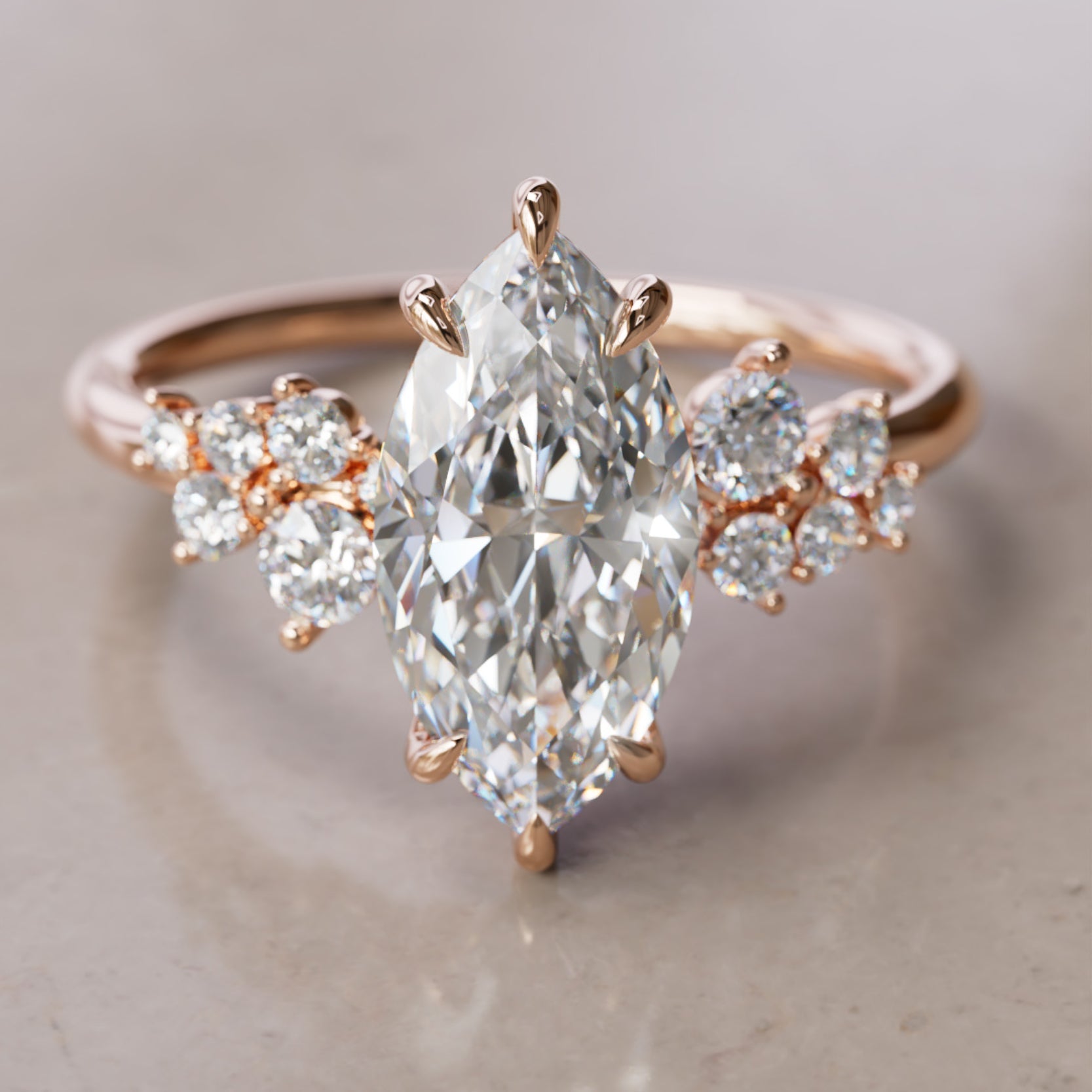 Marquise Shaped Three Stone Lab Grown Diamond Engagement Ring