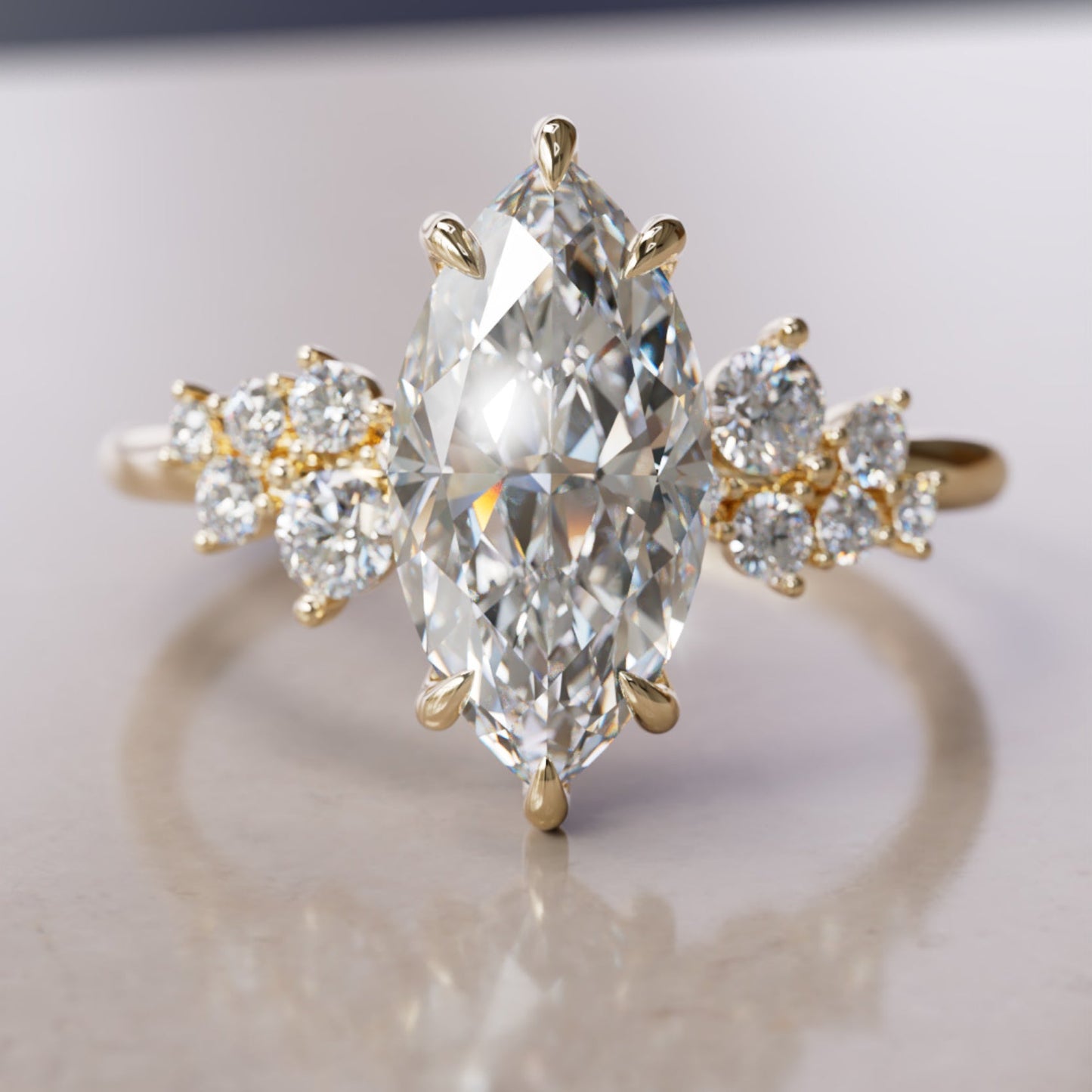 Marquise Shaped Three Stone Lab Grown Diamond Engagement Ring