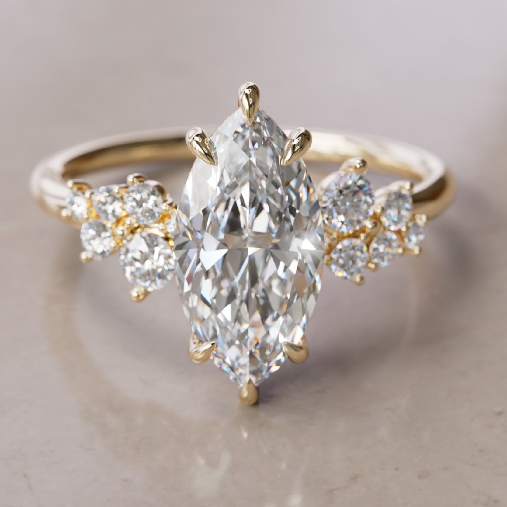 Marquise Shaped Three Stone Lab Grown Diamond Engagement Ring
