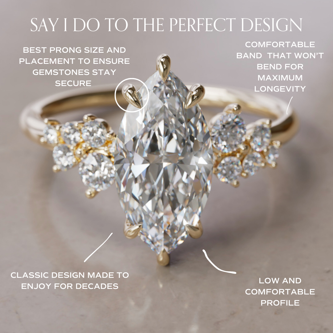 Marquise Shaped Three Stone Lab Grown Diamond Engagement Ring